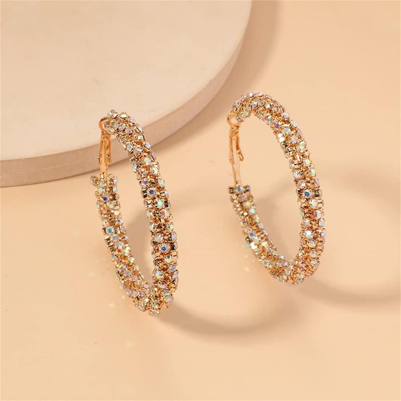 Dtja Shiny Big Hoop Earrings for Women Girls Boho Rhinestone Wrapped Hoops Dangle Huggie Earring Lightweight Comfortable Sparkle Wedding Christmas Birthday Jewelry Gifts 50mm - Image 4